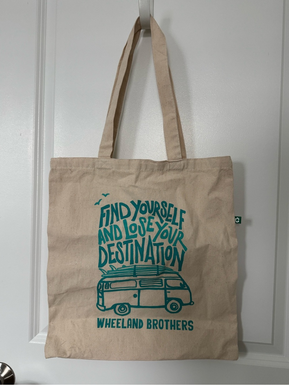 Wheeland Brothers Canvas Tote Bag with Teal Adventure Print